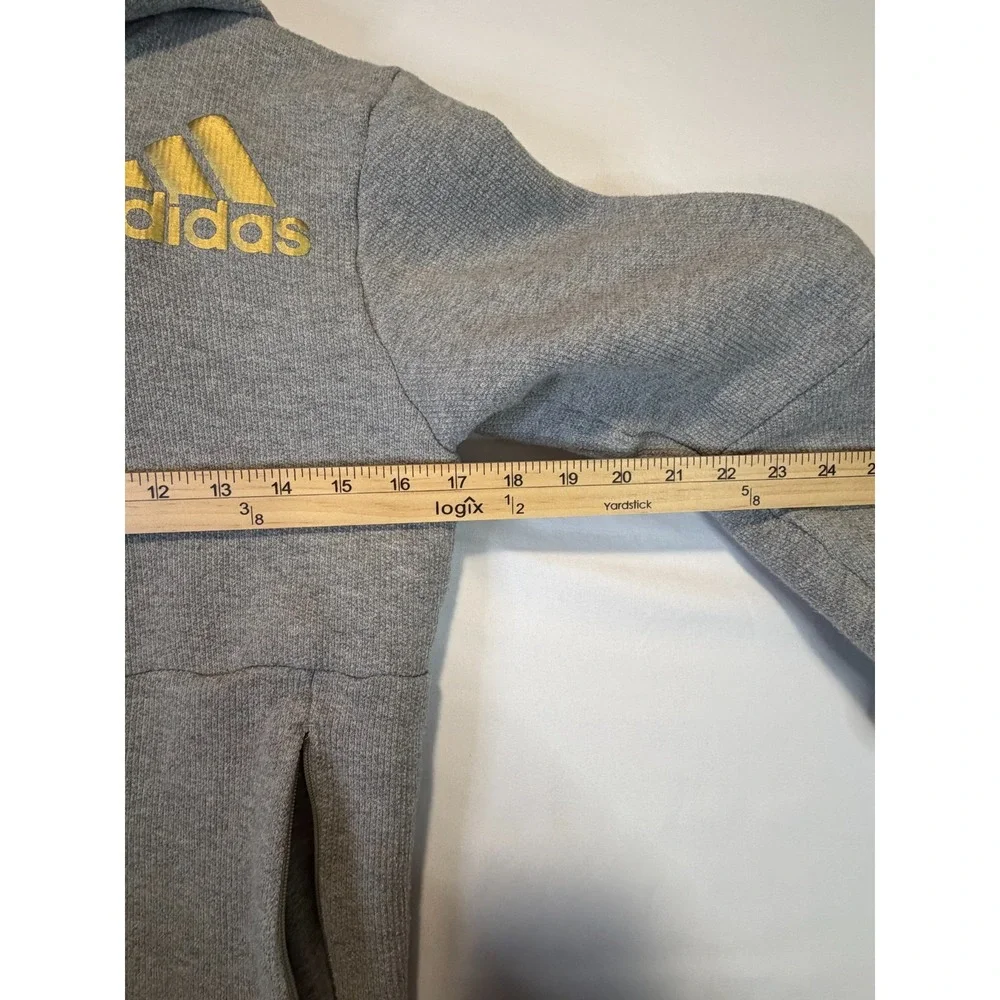 Adidas Full Zip Hoodie Jacket Mens XS Gray Gold Logo Thick Heavy